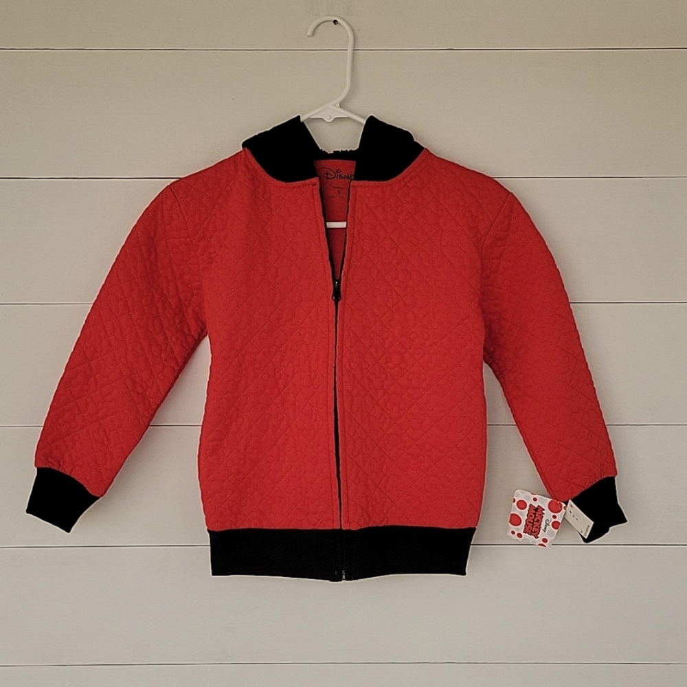 DISNEY Kids Small Red & Black Jacket Hooded with Pockets and Zippered Front